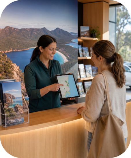 Receptionist helping visitor